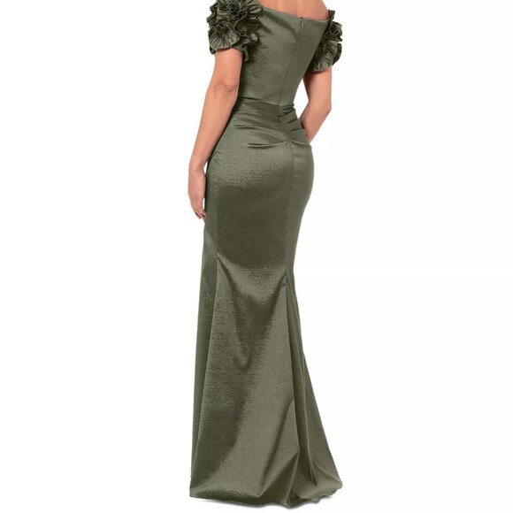 XSCAPE Women's Off-The-Shoulder Floral-Sleeve Dress Olive Size 12 - Picture 6 of 6